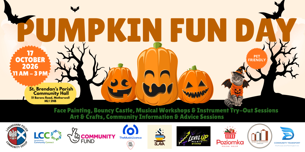 Pumpkin Fun Day banner for the Muirhouse and Flemington Community Fest 2026