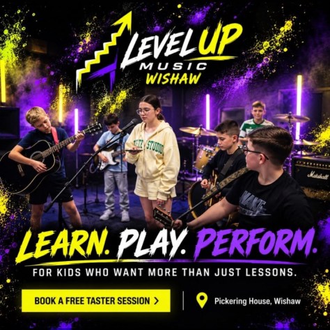 Level Up Music Wishaw advert: Learn. Play. Perform.